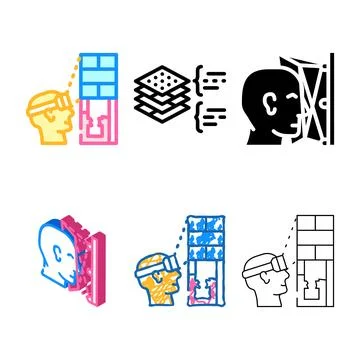 Presentation multipack future buildings with vr glasses color icon vector Stock Illustration