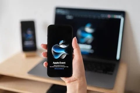 Presentation of the new 15th iPhone. Stock Photos
