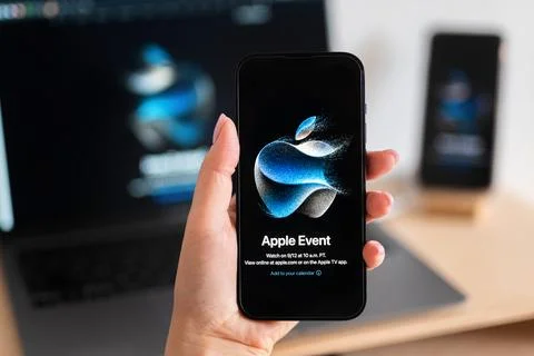Presentation of the new 15th iPhone. Stock Photos