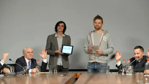 Presentation of new start up IT project to a group of professional businessmen Stock-Footage 85833719