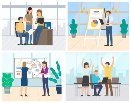 Presentation of Office Workers, Successful Team 스톡 일러스트