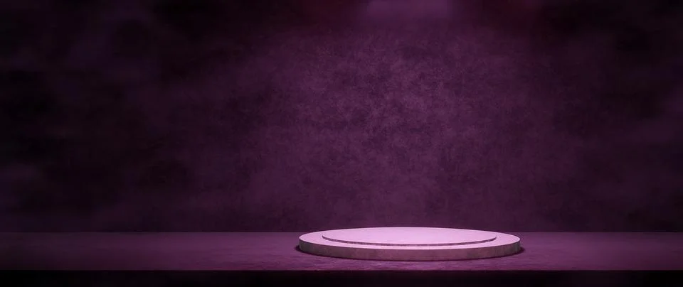 Presentation Platform Stage Serious Dark with White Round Stage Dim Purple Co 库存插图
