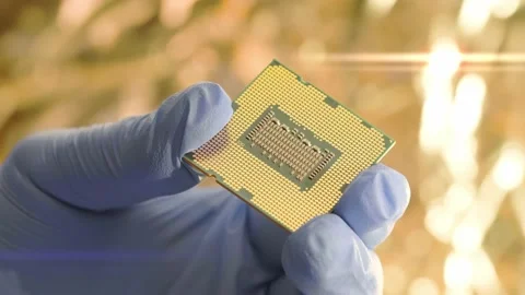 Presentation of powerful electronic computer chip for neural engine technology Stock Footage 163908717