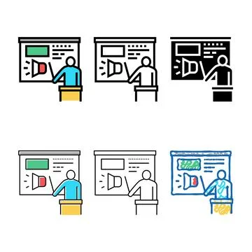 Presentation pr color icon vector styleset 스톡 일러스트