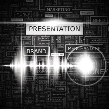 PRESENTATION PRESENTATION. Word cloud illustration. Tag cloud concept coll... Stock Photos