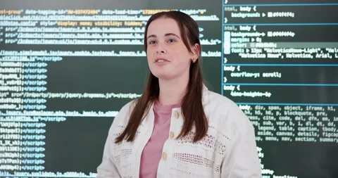Presentation, programming and workshop with woman in office of web development Stock Footage 280873997