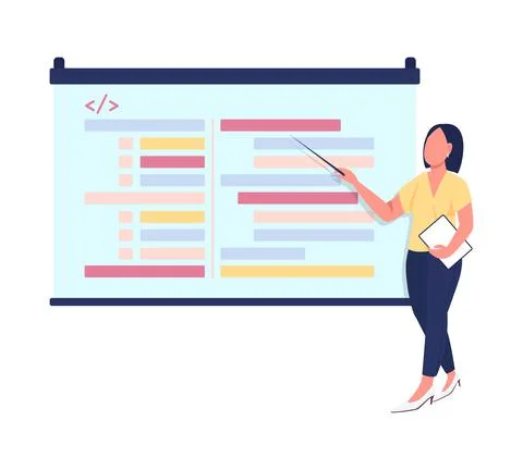 Presentation on programming semi flat color vector character Stock Illustration