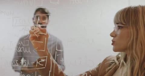 Presentation of a project on a glass wall Stock Footage 143798494