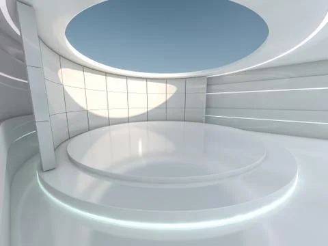 Presentation room with empty podium. 3D Stock Illustration