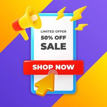 Presentation screen with 3d cursor. Links and sales poster, cartoon style Stock Illustration