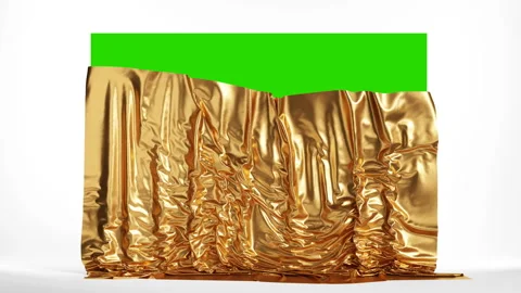 Presentation screen with a golden cloth. Falling curtains, 4k Stock Footage 135687847