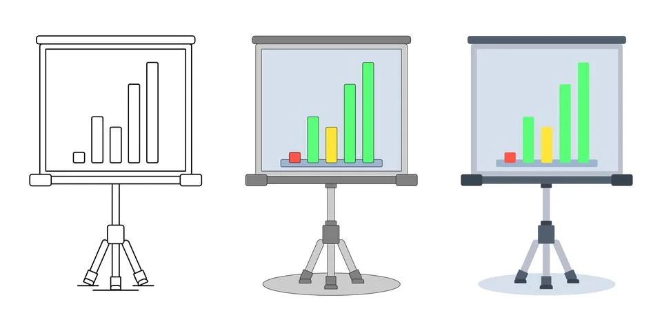 Presentation screen with growing bar chart in different design styles. Business Stock Illustration