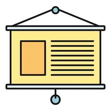 Presentation screen hanging with project slides and information Stock Illustration
