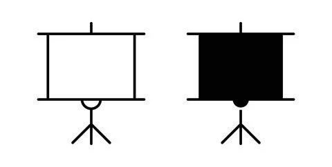 Presentation screen icon collection in black, Line icons, flat symbols Illustrazione stock