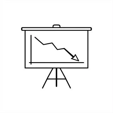 Presentation Screen Icon - Financial Crisis Decreasing Chart Line Art Vector Stock Illustration