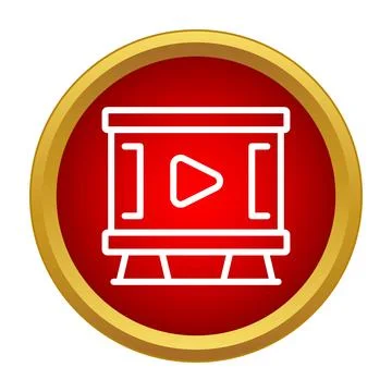 Presentation screen with play button icon on red background Stock Illustration