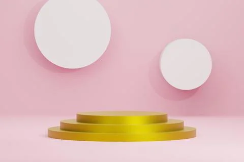 Presentation shape with round circular pedestal gold podium for product display Stock Illustration