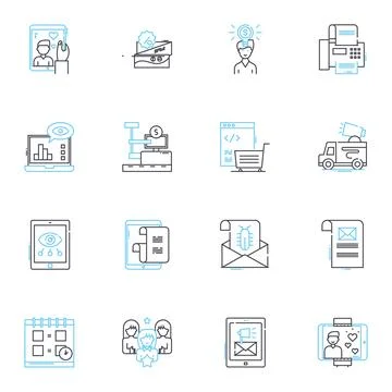 Presentation show linear icons set. Slides, Projection, Display, Pacing, Outline Stock Illustration