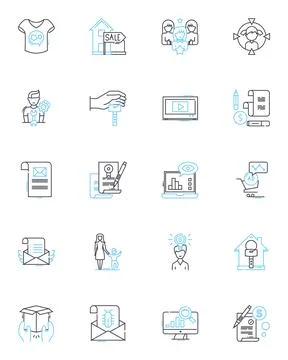 Presentation show linear icons set. Slides, Projection, Display, Pacing, Outline Stock Illustration