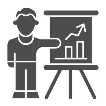 Presentation solid icon. Man present diagram on signboard symbol, glyph style Stock Illustration