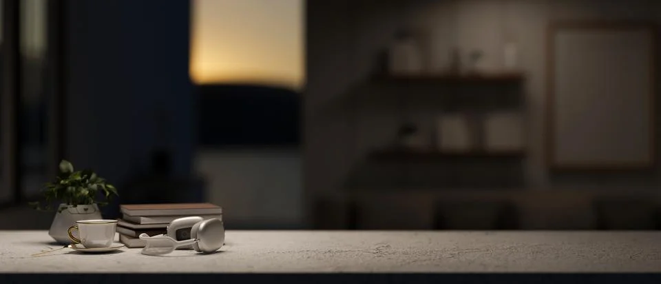 A presentation space for display products on a tabletop in a modern dark room Stock Illustration