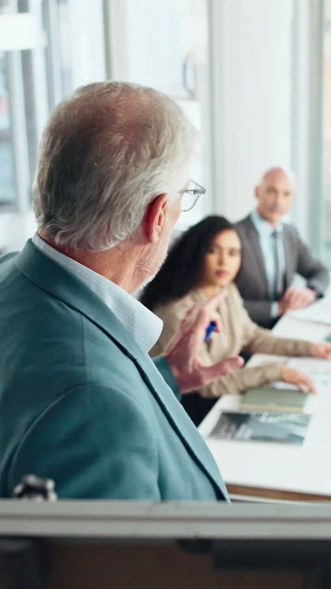 Presentation, speaker or business man with board, investment proposal or explain Stock Footage 335386341