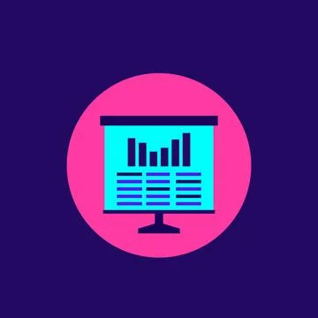 Presentation with statistics data icon, vector Illustrazione stock