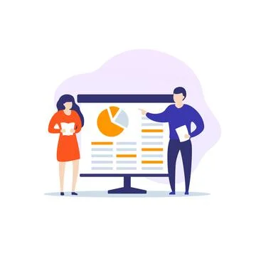 Presentation with statistics data, vector illustration Illustrazione stock