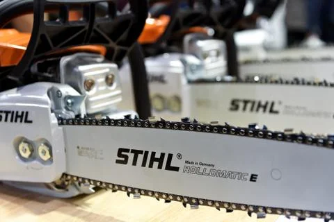 Presentation of Stihl chainsaws Stock Photos