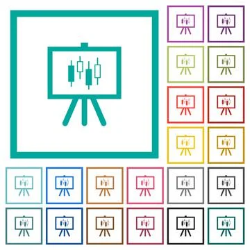 Presentation table with candlestick chart flat color icons with quadrant fram Stock Illustration