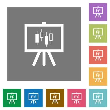 Presentation table with candlestick chart square flat icons Stock Illustration