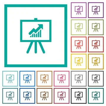 Presentation table with rising graph flat color icons with quadrant frames Stock Illustration