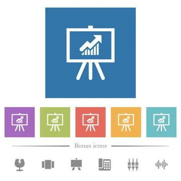 Presentation table with rising graph flat white icons in square backgrounds イラスト素材