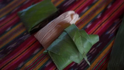 Presentation of Tamales Wrapped in Leaves Stock Footage 293165176