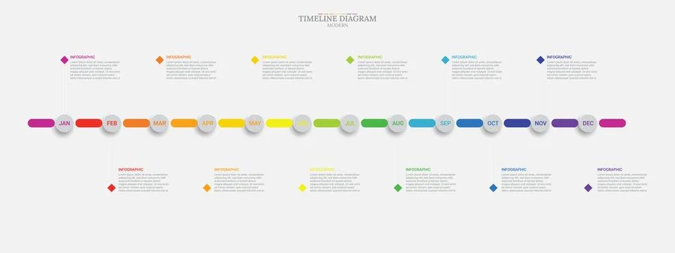 Presentation template for 12 months or 1 year, time line design and info gr.. Stock Illustration