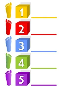 Presentation template - five steps, options, ways with footprints Stock Illustration