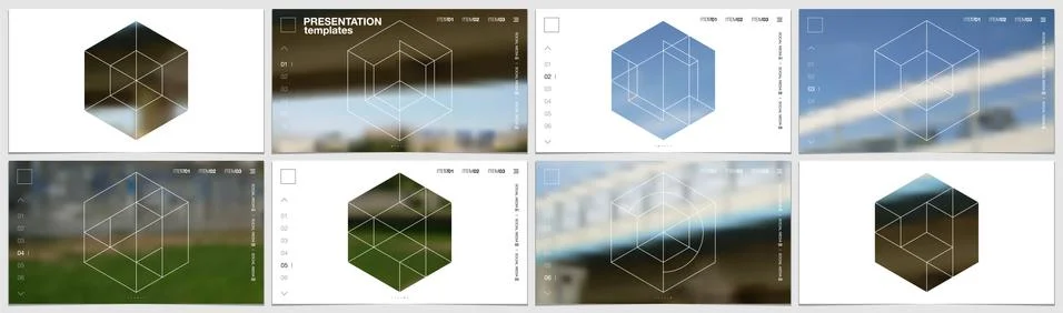 Presentation template in HD format, cover design with geometric shapes and masks Stock Illustration