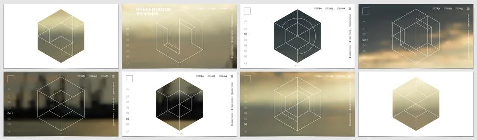 Presentation template in HD format, cover design with geometric shapes and masks Stock Illustration