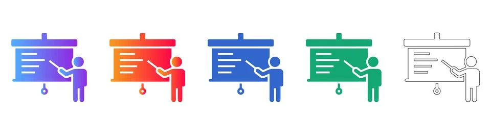 Presentation Training Icons with Speaker and Screen Stock Illustration