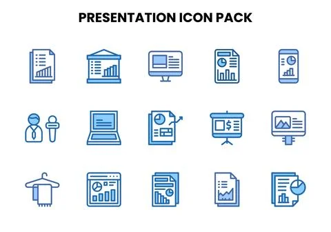 Presentation Two Colour Vector Icons Pack Stock Illustration