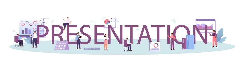 Presentation typographic header. Businesspeople in front of group Stock Illustration