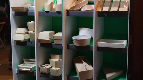 Presentation of various combined paper and plastic food packaging Stock Footage 319248900