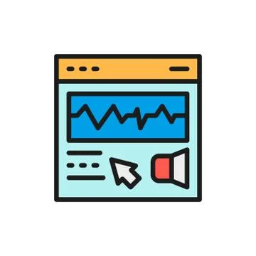 Presentation video editing flat color line icon. Isolated on white background Stock Illustration