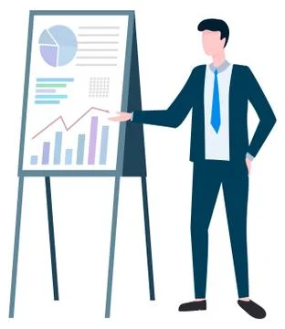 Presentation on Whiteboard Businessman with Data Illustrazione stock