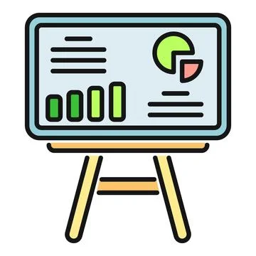 Presentation whiteboard showing business data analytics and charts Stock Illustration