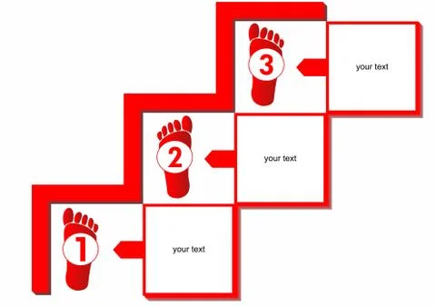 Presentation of the working process in three steps on the stairs Stock Illustration