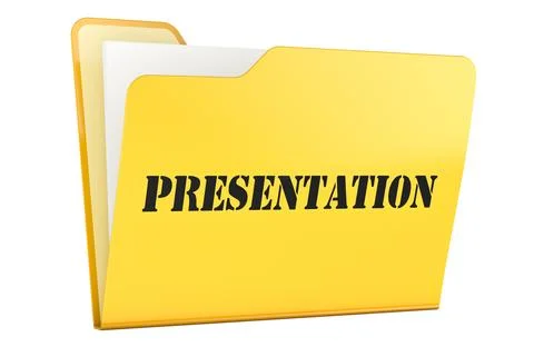 Presentation, yellow folder with documents. 3d rendering Illustrazione stock