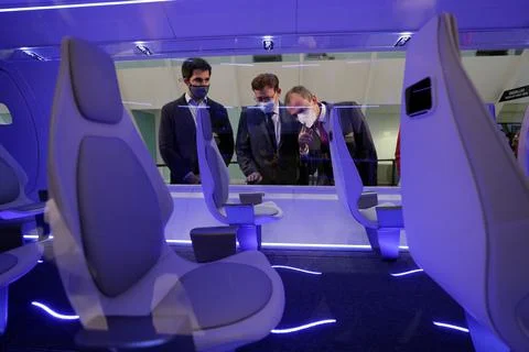 Presentation of the Zeleros hyperloop vehicle, Valencia, Spain - 18 Mar 2021 스톡 사진