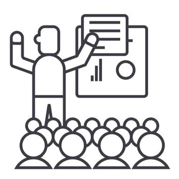 Presentation,meeting,lecture vector line icon, sign, illustration on background Stock Illustration
