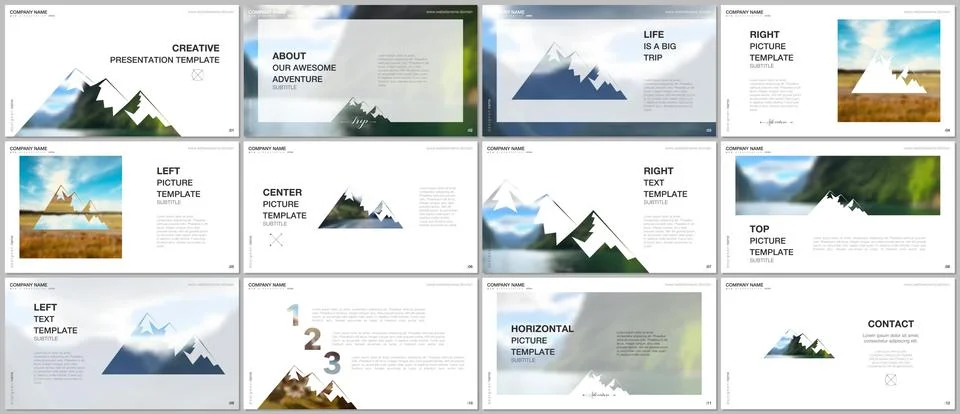 Presentations design, vector templates. Background for tourist camp, nature Illustrazione stock
